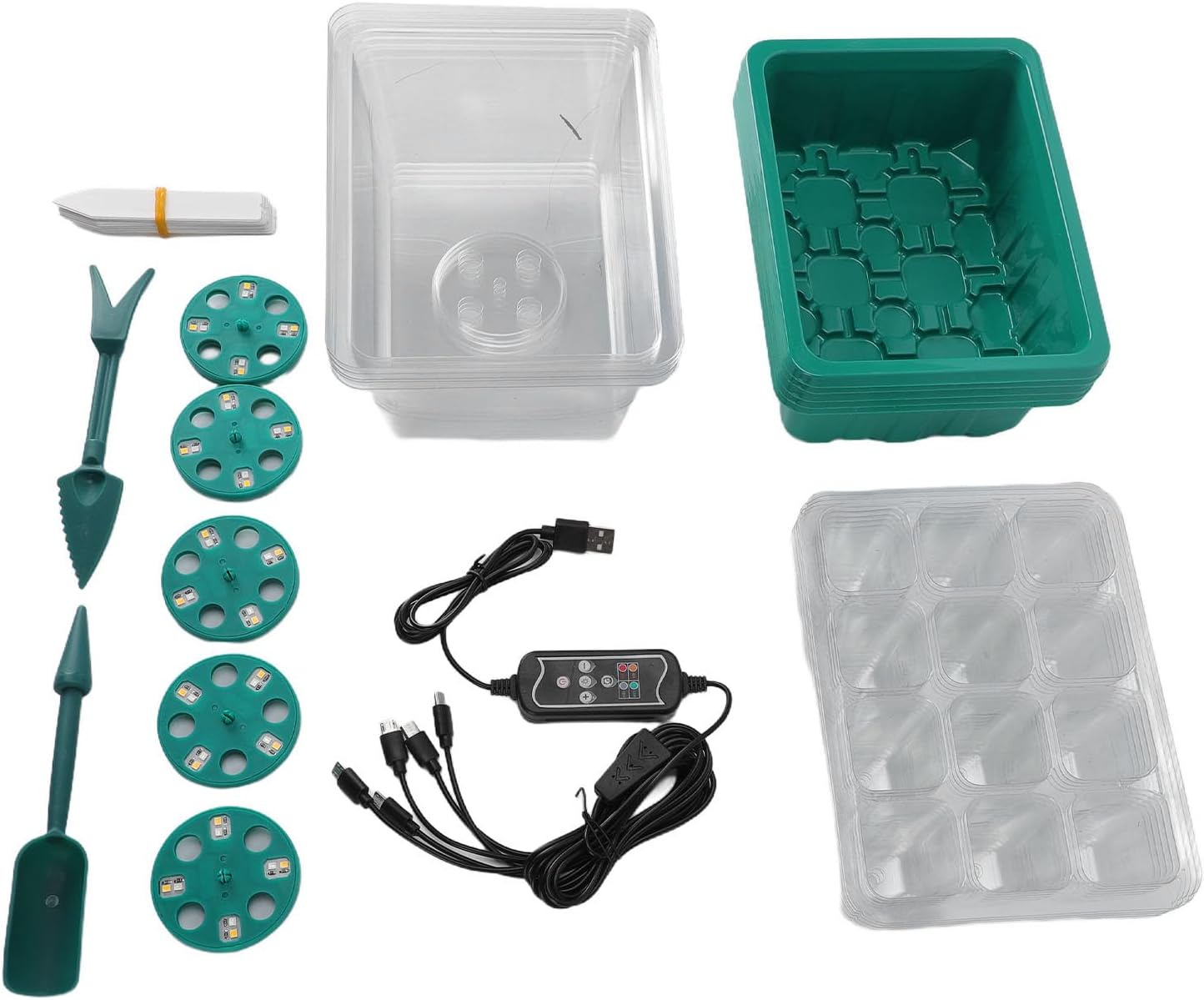 Mumusuki 8 LED Grow Light Plant Starter Tray Seed Starter Kit with 12-Cell Propagation Tray for Seeds Growing Starting White Full Spectrum Modes Home Office Balcony Gardening