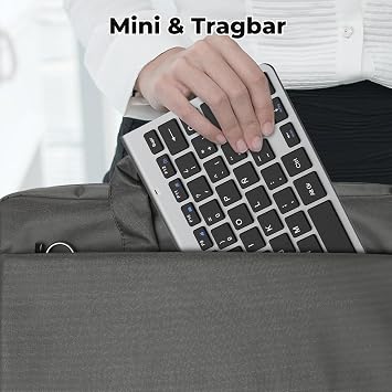 PINKCAT Wireless Keyboard Mouse Set Wireless 2.4 G Wireless Compact Keyboard with Radio Mouse for Laptop PC and Smart TV German QWERTY Layout (Grey & Black)