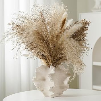 Set of 2 Ceramic Vase, Modern Nordic Decor Vases, Vase Decoration | Aesthetic Boho Flower Vases, Homew Decor Ornaments for Living Room, Home, Office, Farmhouse, Coffee Table Decoration, Beige