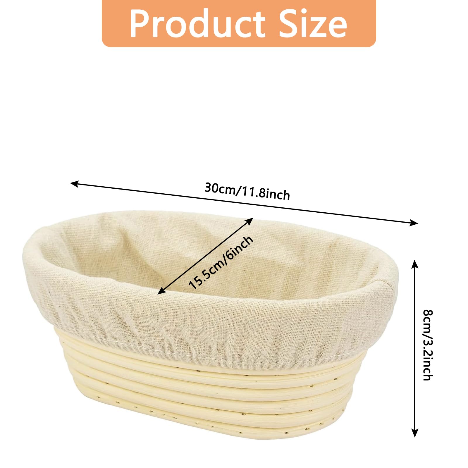 Rattan Sourdough Proofing Basket - 30cm Oval Banneton, Linen Cloth Liner, Bread Making Dough Rising Basket - Image 2