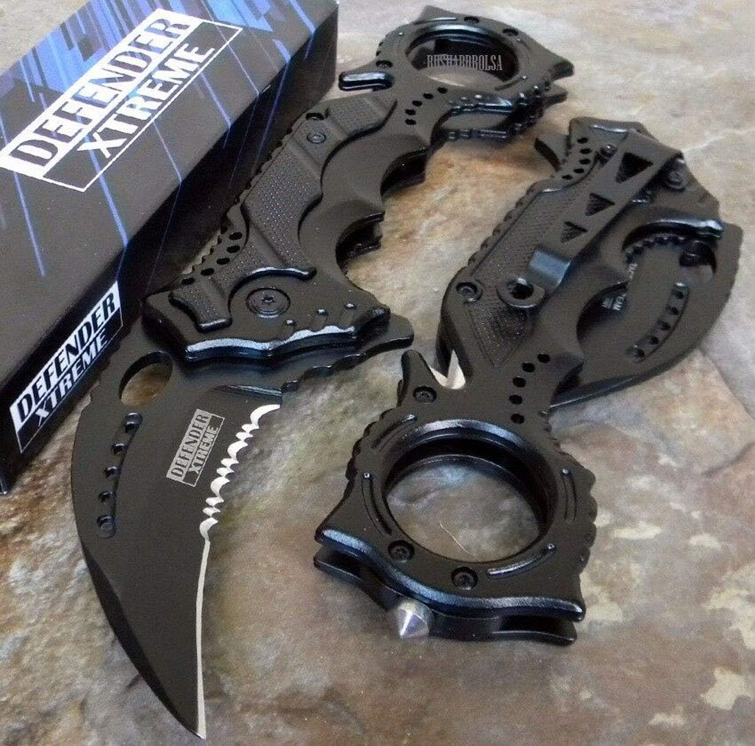 [AJSHEARS] 8" TACTICAL Black Spring Assisted Rescue Pocket Knife - [8430]