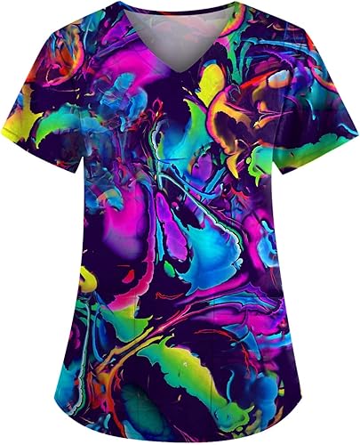 Plus Size Scrubs for Women Nurse Gifts Printed Scrub Tops Women Medical Nursing Tops Stretchy Scrub Shirts for Women