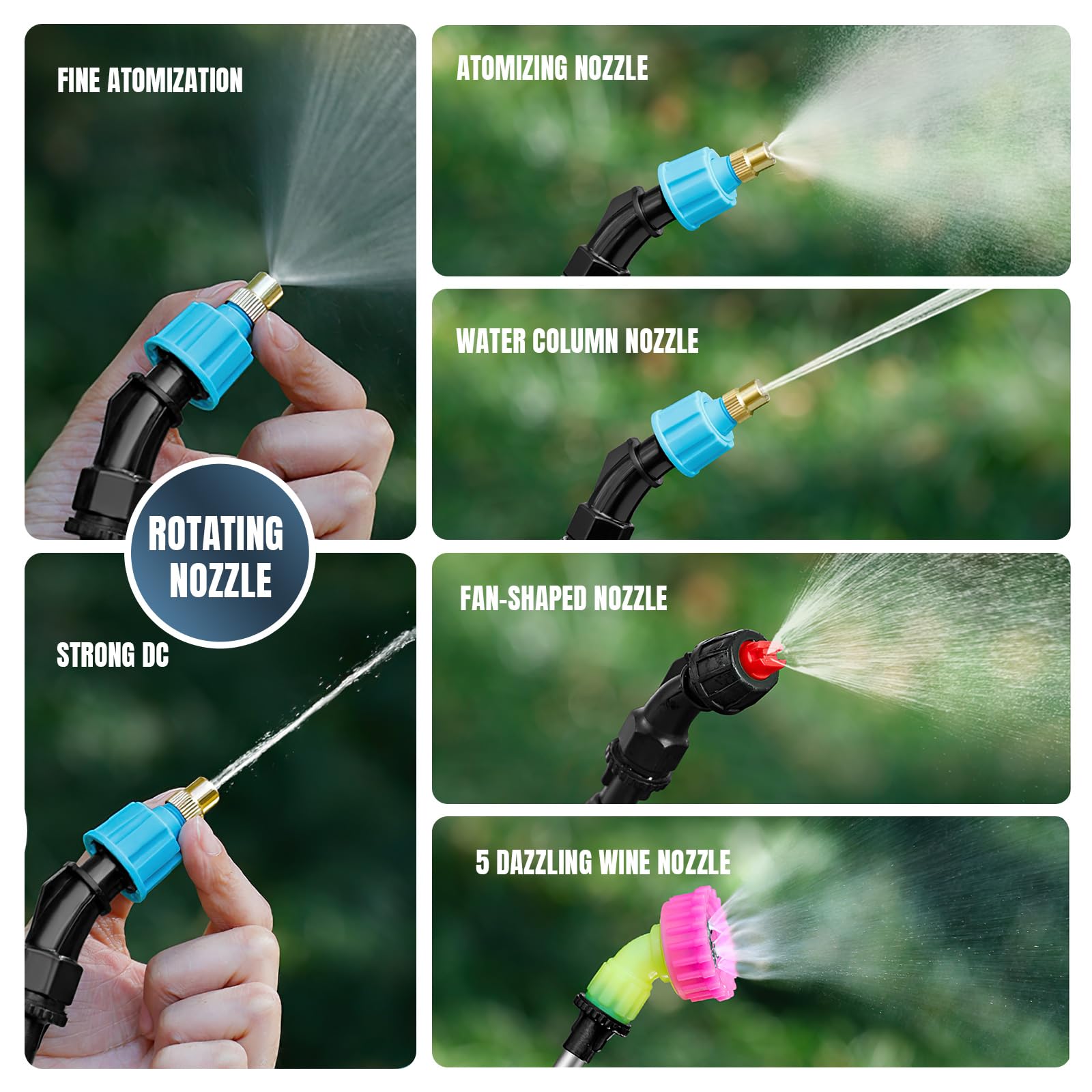 Spruzzatore elettrico da 5 litri alimentato a batteria, manico ricaricabile USB, tracolla per esterni, 3 ugelli nebulizzatori, spruzzatore portatile da giardino con bacchetta retrattile (10 L, verde)