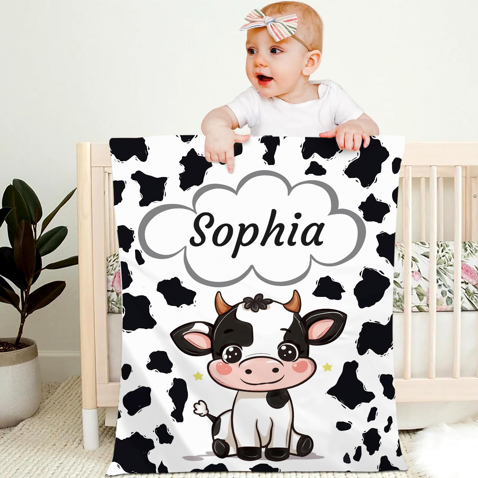 Personalised Baby Blanket with Name Custom 70x100cm Children Girl Boy Kid Throw Blanket Soft Cozy Flannel Name Blanket Animal Elephant Panda Gifts for Newborn Toddlers Adults Birthday Christmas,U