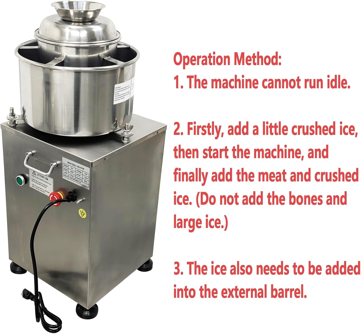 Commercial Meatball Beating Machine Stainless Steel Electric Meat Puree Making Machine Meat Paste Food Processor Meattball Mincer Grinder 7.87" Inner Cylinder 110V 1500W
