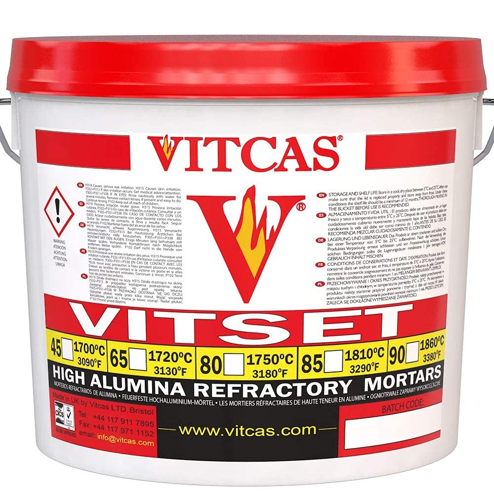 VITCAS 25 KG 90- Refractory Mortar Ready Mixed – Furnace Cement- Fireplace Mortar- HIGH Heat Mortar- Fireplace Repair- Cartridge Furnace Cement- Refractory Cement