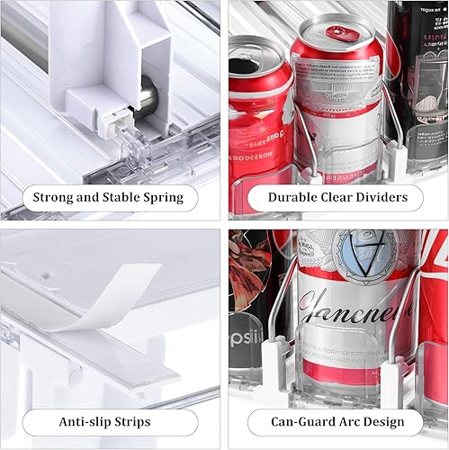 Miniatura 6 de Organizador de bebidas para refrigerador, dispensador de latas de soda para refrigerador con empujador automático deslizado, divisores transparentes