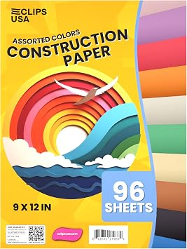 Construction Paper Assorted Colors, Colored Paper, Craft Supplies, Colored Construction Paper Bulk, Back to School Supplies 1 Pack / 96 Sheets