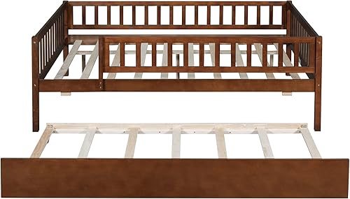 Miniatura 5 de Harper & Bright Designs Sofá cama de tamaño matrimonial con nido, marco de cama de madera para niños con rieles, no necesita somier, fácil montaje