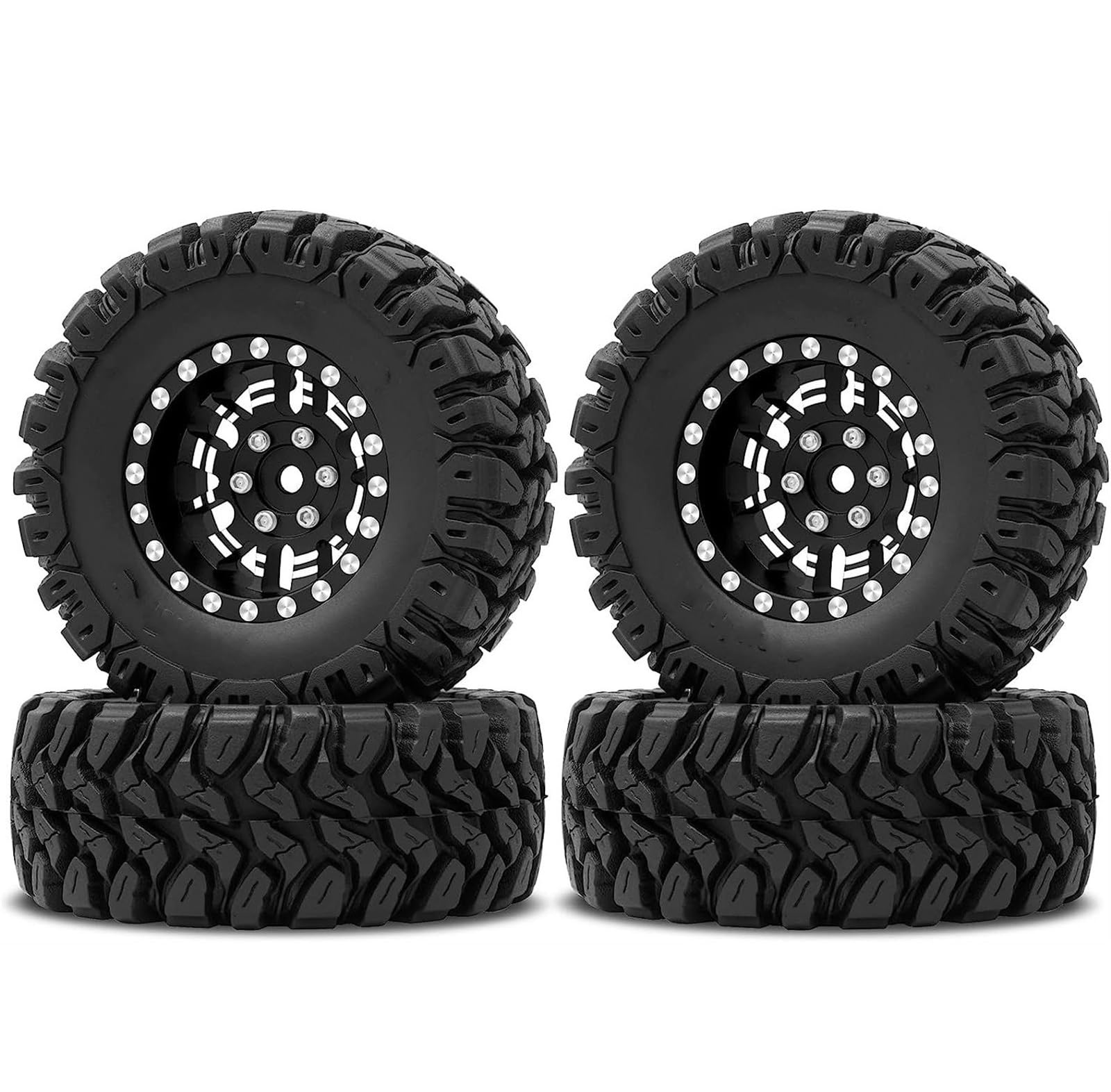 RC Pneus Jante Compatible avec TRX4M pour SCX24 FCX24 AX24 1/24 1/18 RC Car 1.0 Plus, Roues Beadlock, Jantes À Décalage Négatif De 7mm, Pneus Souples Et Collants