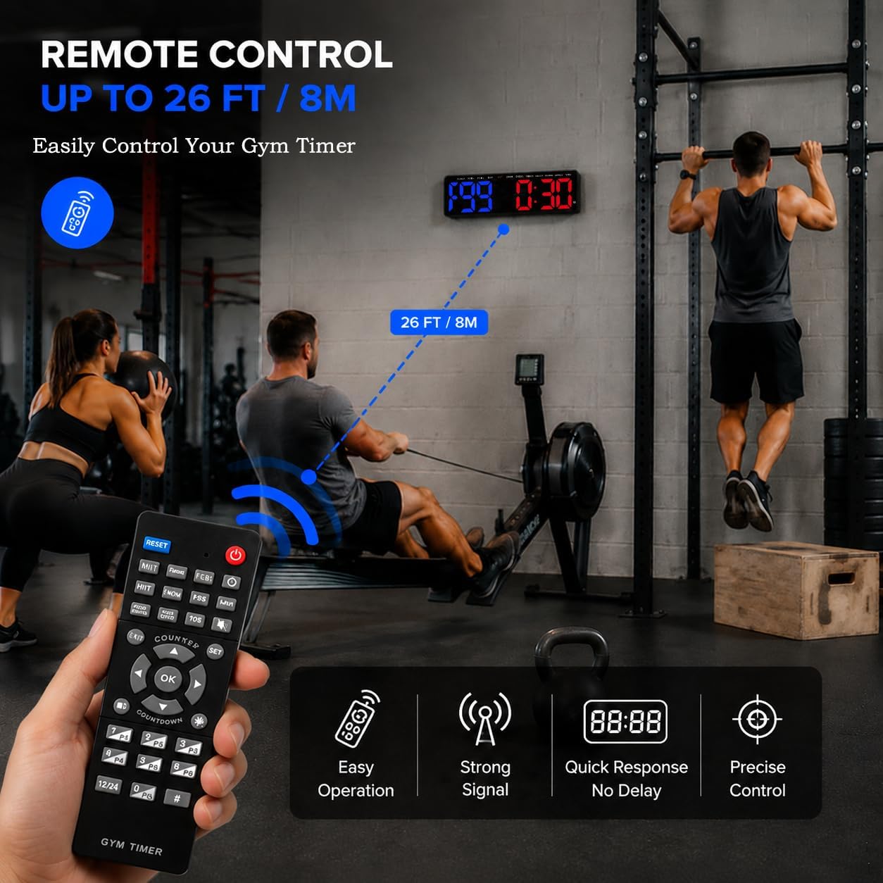 Gym Timer 16.5" Large LED Display Wall Clock, Upgraded Workout Interval Timer Count Down & Up Stopwatch, Large LED Digital Display for Fitness, Home Garage and Outdoor