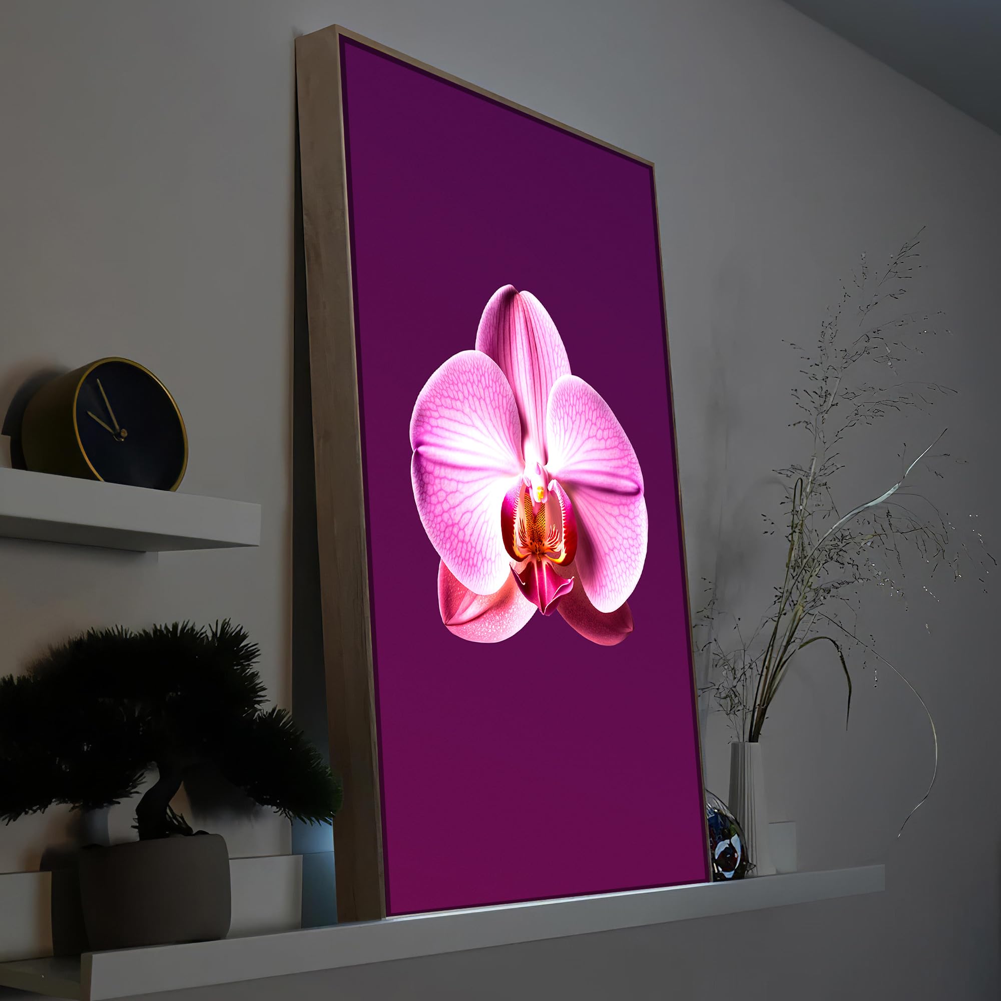 Generisch LED Wandbild Rosa Orchidee – Beleuchtet - Blumen Leuchtbild edel