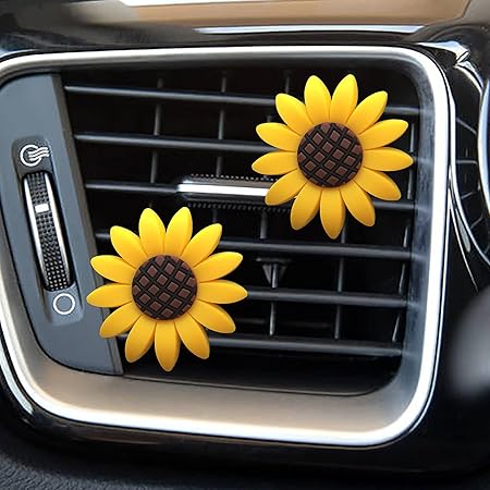Amazon 2個パック ひまわり カーアクセサリー キュートな車用エアフレッシュナー ひまわり 通気口クリップ 自動車 インテリアトリム キラソール 車 デコレーション ギフト 22 車用芳香剤 車 バイク