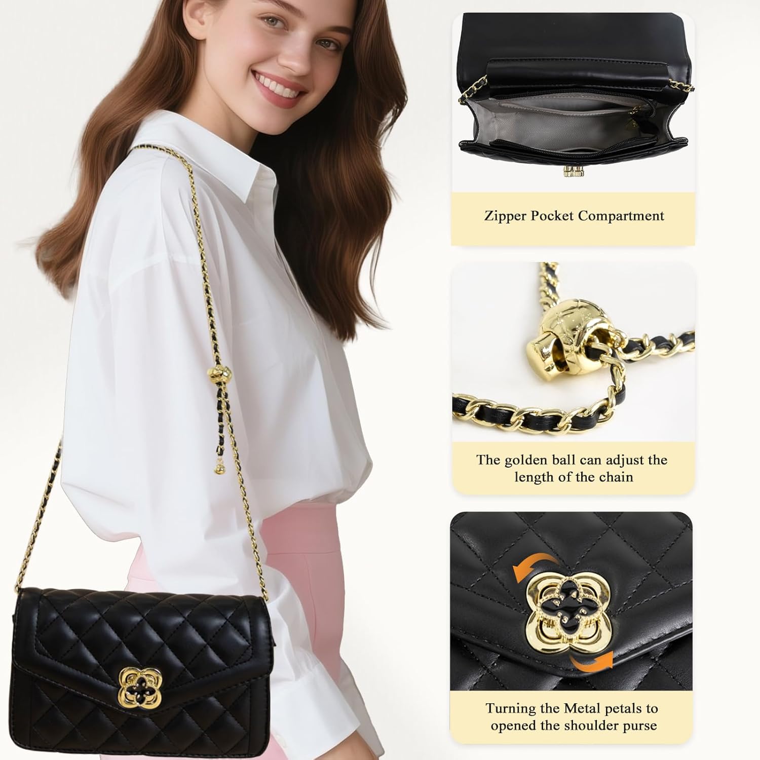 Quilted Leather Crossbody Bags for Women Trendy Ladies Shoulder Purse Satchel HandBag with Chain Strap - Image 6