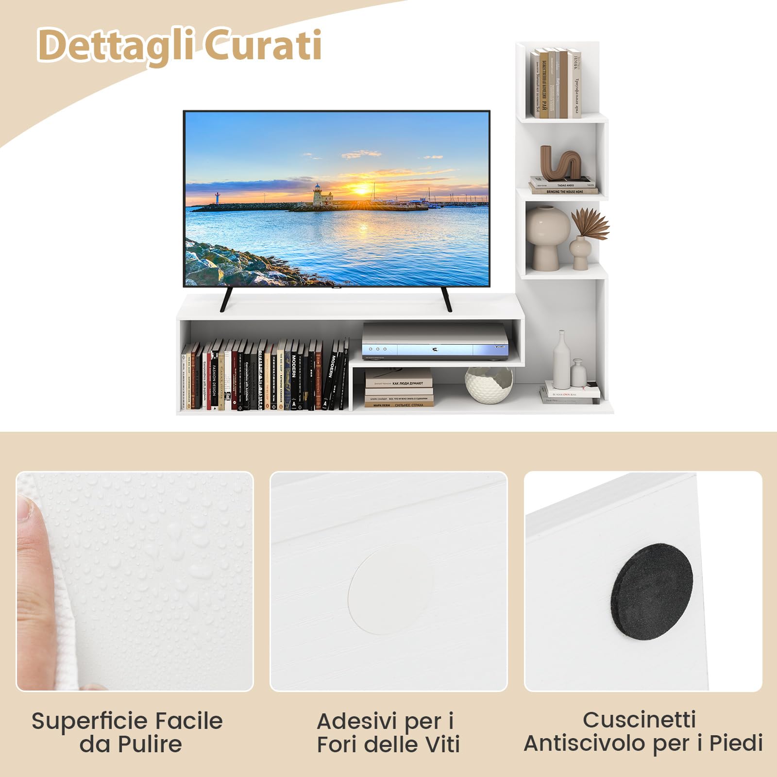 COSTWAY Mobile per TV a Cubi per TV Fino a 50”, Tavolo Console Media con Mensole di Stoccaggio a Forma di L e Scomparti Aperti, Centro di Intrattenimento per Soggiorno, Ingresso (Bianco)