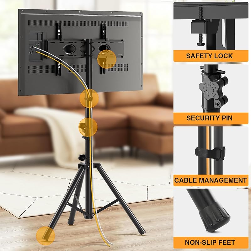 Tripod TV Stand for 23-75 inch Flat Screen/Curved TVs up to 100 lbs image 5