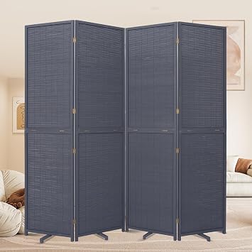 Room Divider Folding Privacy Screens, Hand-Made 67 High Bamboo Room Dividers Freestanding 2-in-1 Multifunction 4 Panel Wall Divider for Room Separation, Portable Room Partitions and Dividers