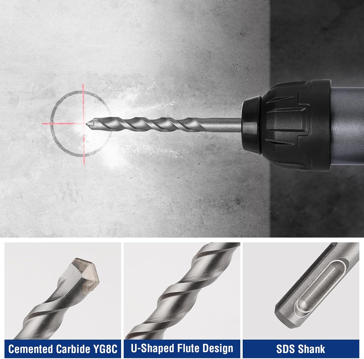 WORKPRO 16-Piece SDS-Plus Rotary Hammer Drill Bits and Chisel Set, Carbide-Tipped Masonry Drill Bits and Chisels for Concrete, Stone, Brick, with Storage Case, SDS Chuck Fit Only