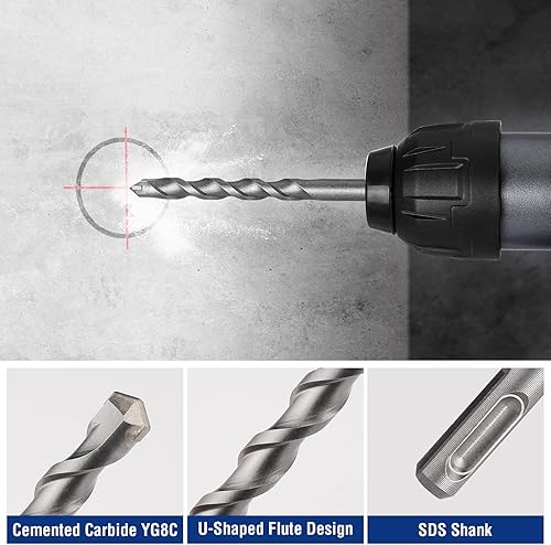 Miniatura 4 de WORKPRO Juego de 16 piezas de brocas para martillo rotativo SDS-Plus y cinceles, brocas de mampostería con punta de carburo y cinceles