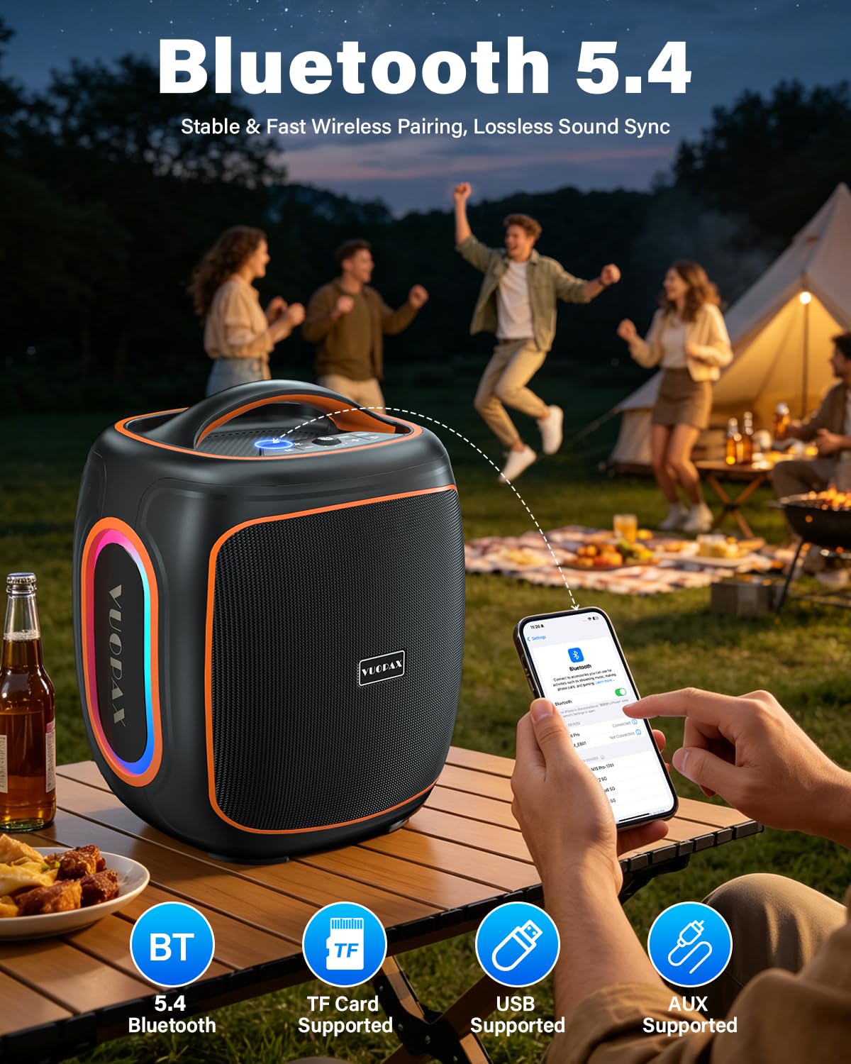 Altavoz Bluetooth Portátil de 120W Peak, Altavoz Inalámbrico Para Fiestas | Al Aire Libre con Woofer 6.5", IP65, Bass Boost, Batería de 18000 mAh, 30H, BT5.4, para Playa, Jardín, Camping, Obra Grande