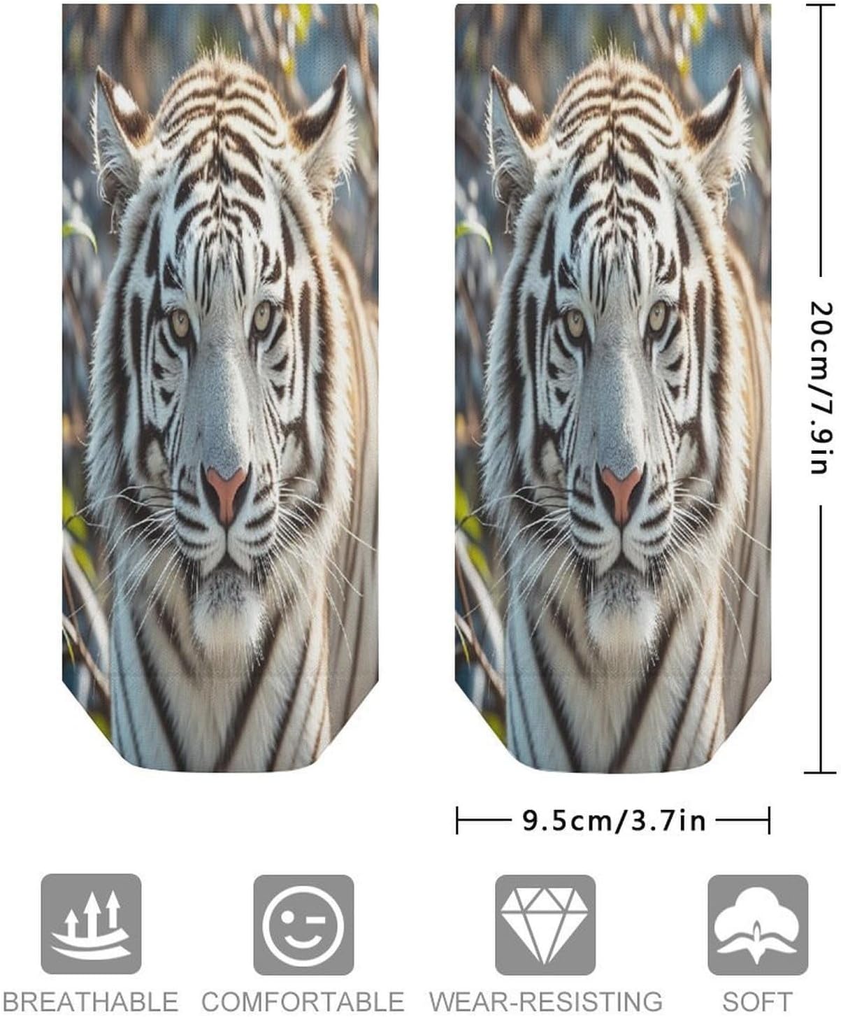 Cute White Tiger Ankle Sock-Low Cut Breathable,Basketball Socks for Men Women,Tube Socks for Work Sports