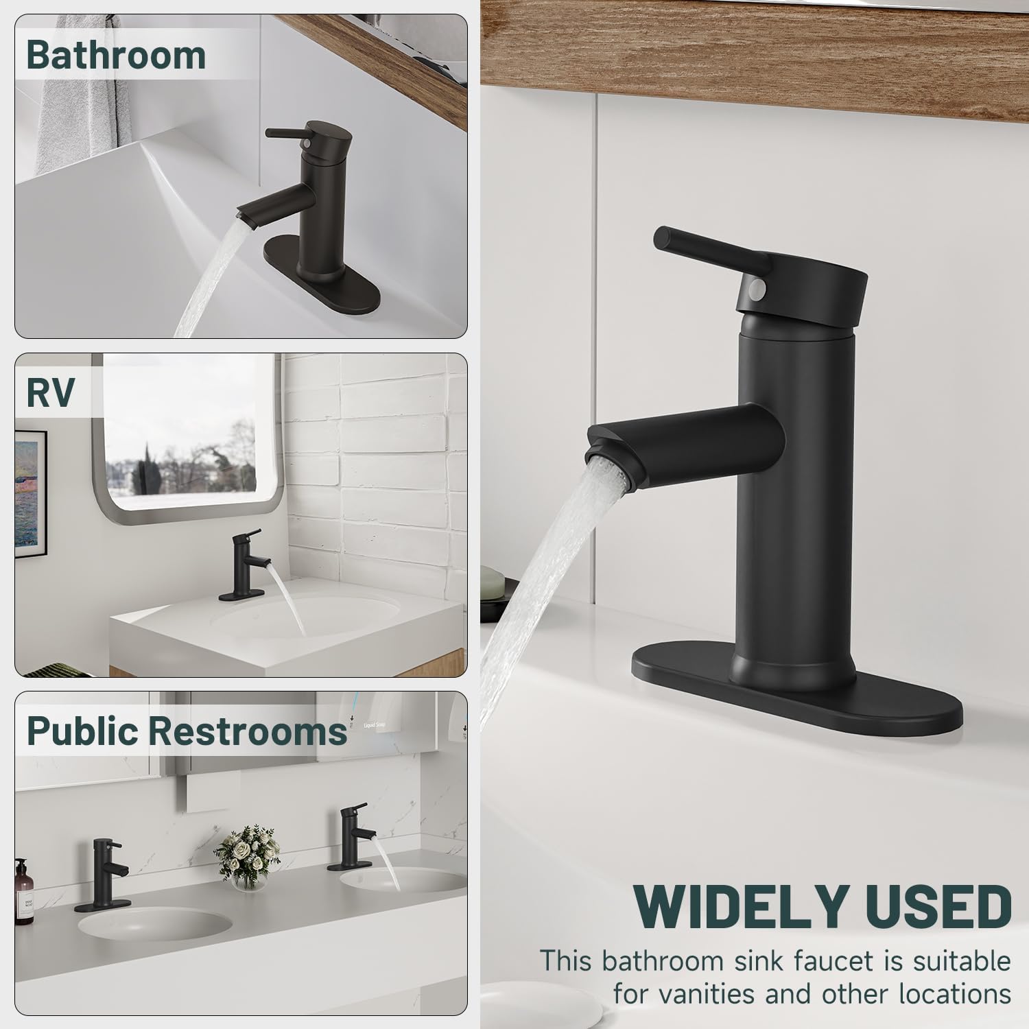2 Pack Black Bathroom Faucet, Greenspring Single Handle Bathroom Faucets 1 Hole Sink Faucet Modern Commercial Lavatory Vanity Faucets with Cover Plate Pop Up Drain with Supply Line, Brass