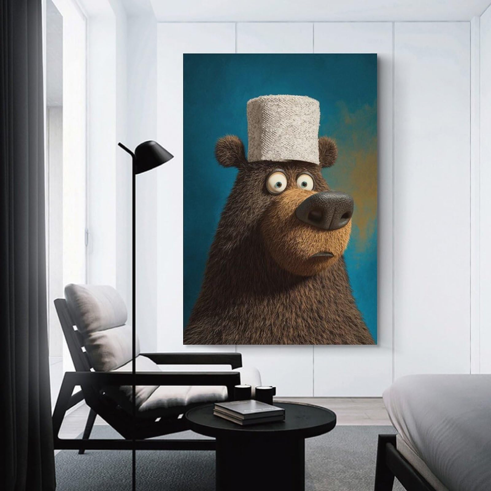 Junmoney Cartoon Bear with Hat Room Decor Wall Art 16x24inch(40x60cm), for Bedroom, Guest Room Or Reading Nook, An Easy Wall Refresh for Bedrooms