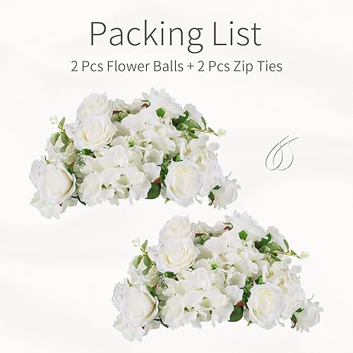 Miniatura 8 de Bolas de Flores Blancas para Centros de Mesa 2 PCS 14.2" Diám Centros de Mesa de Flores para Mesas en Decoraciones de Recepción de Boda Arreglo para