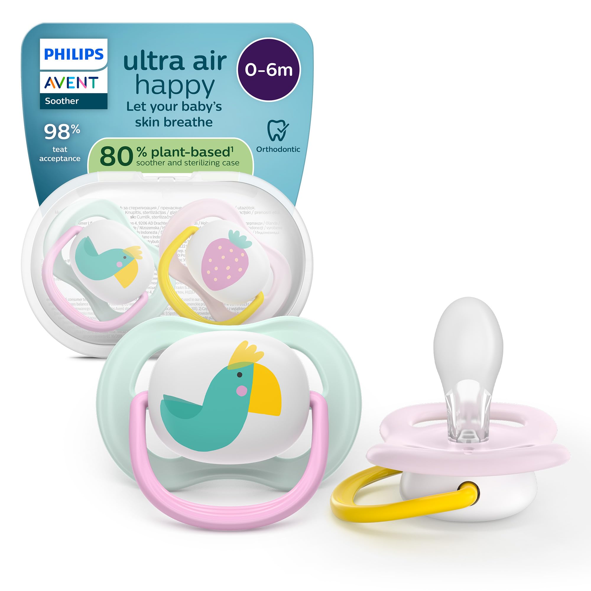 Philips Avent Ultra Air Soothers, Orthodontic Design, for Babies 0-6 Months, Soft Silicone Symmetrical Teat, BPA-Free