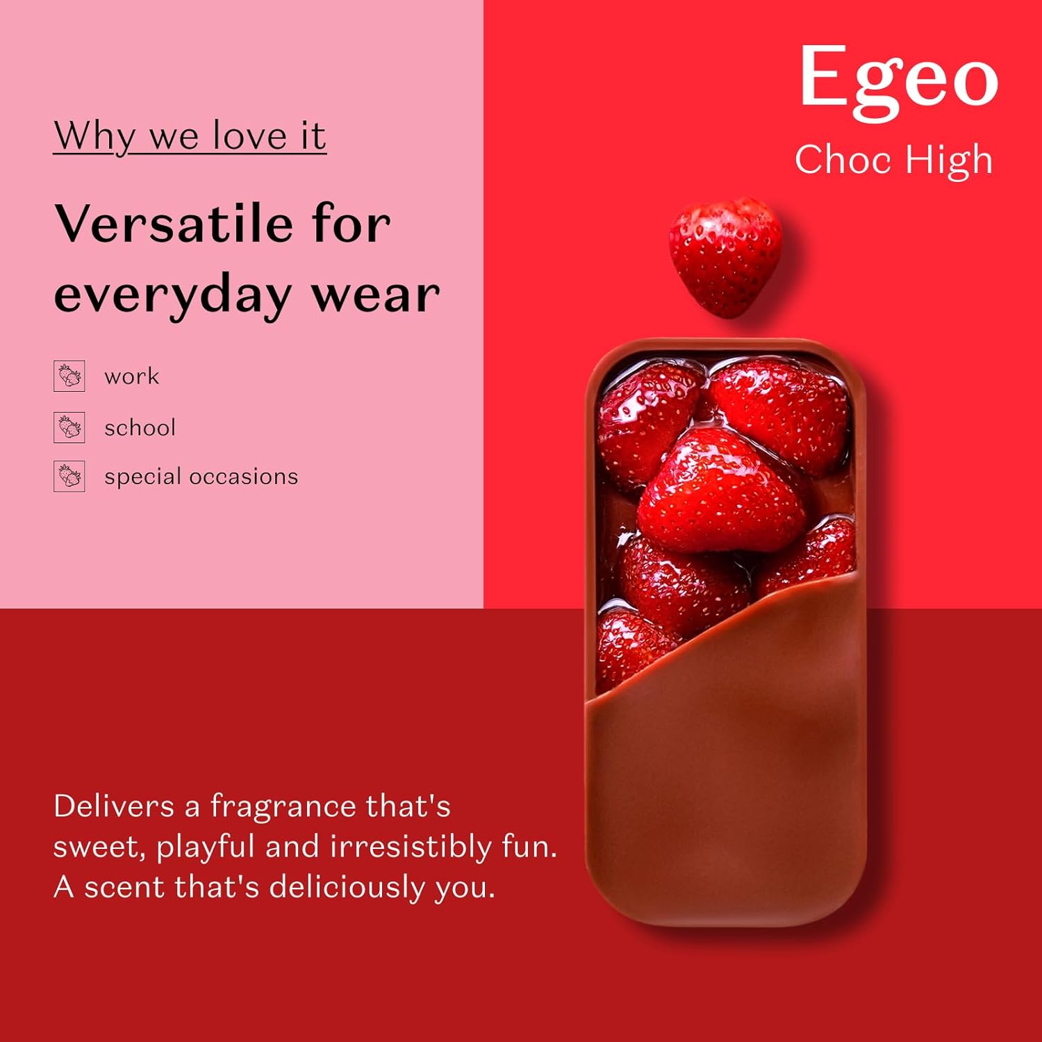 O Boticário Egeo Choc High Eau de Toilette, Sweet Chocolate & Tart Strawberry Gourmand Unisex Perfume, 3 Ounce (90ml)