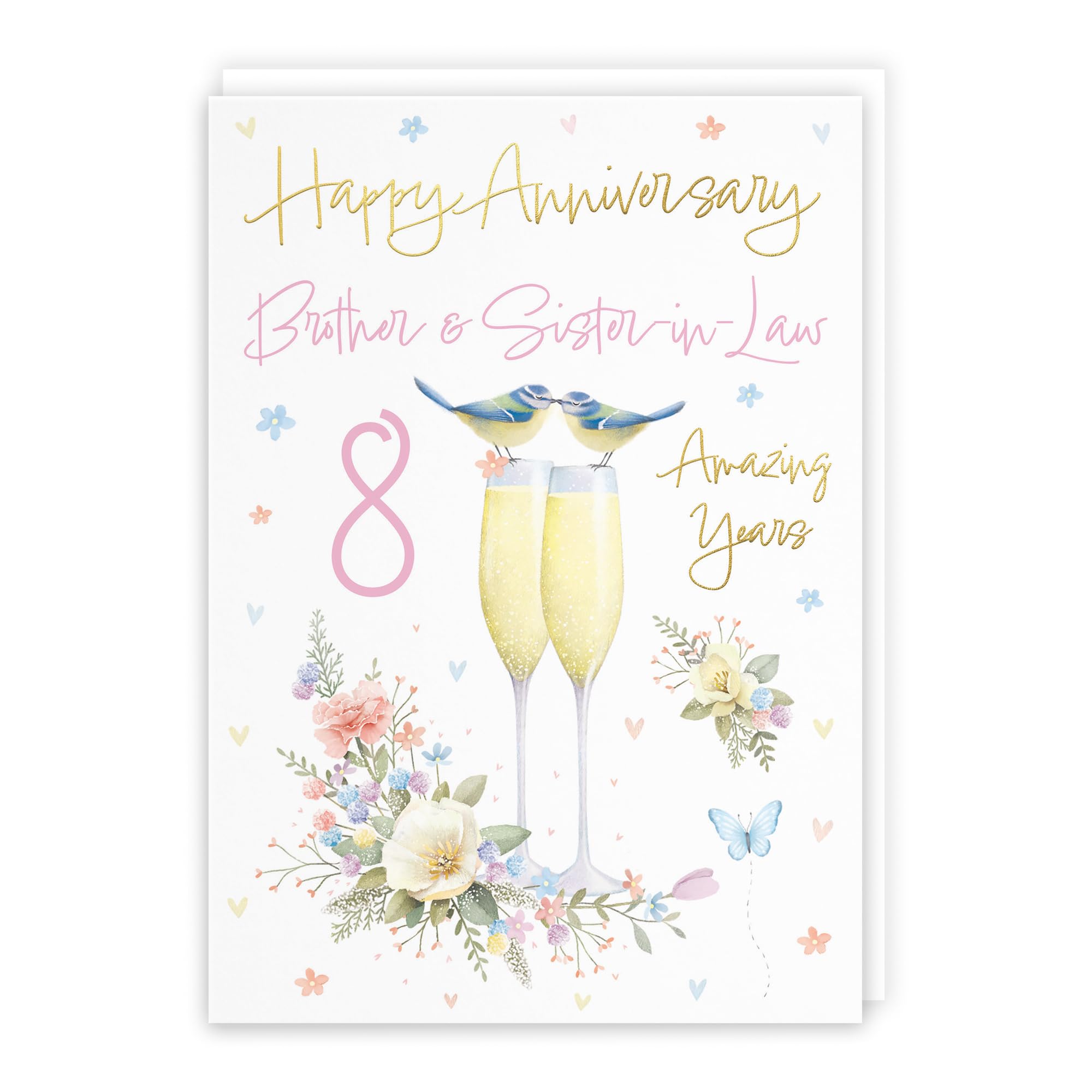Hunts England, Brother And Sister-in-Law 8th Anniversary Card, A5 Size, Champagne Flutes, Gold Foil