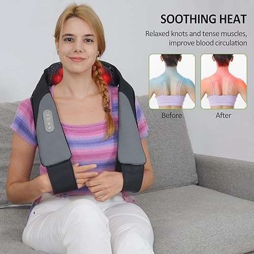 Vista 19 de Snailax Masajeador de cuello inalámbrico, masajeador Shiatsu de espalda y hombros con calor, masajeadores recargables portátiles para aliviar