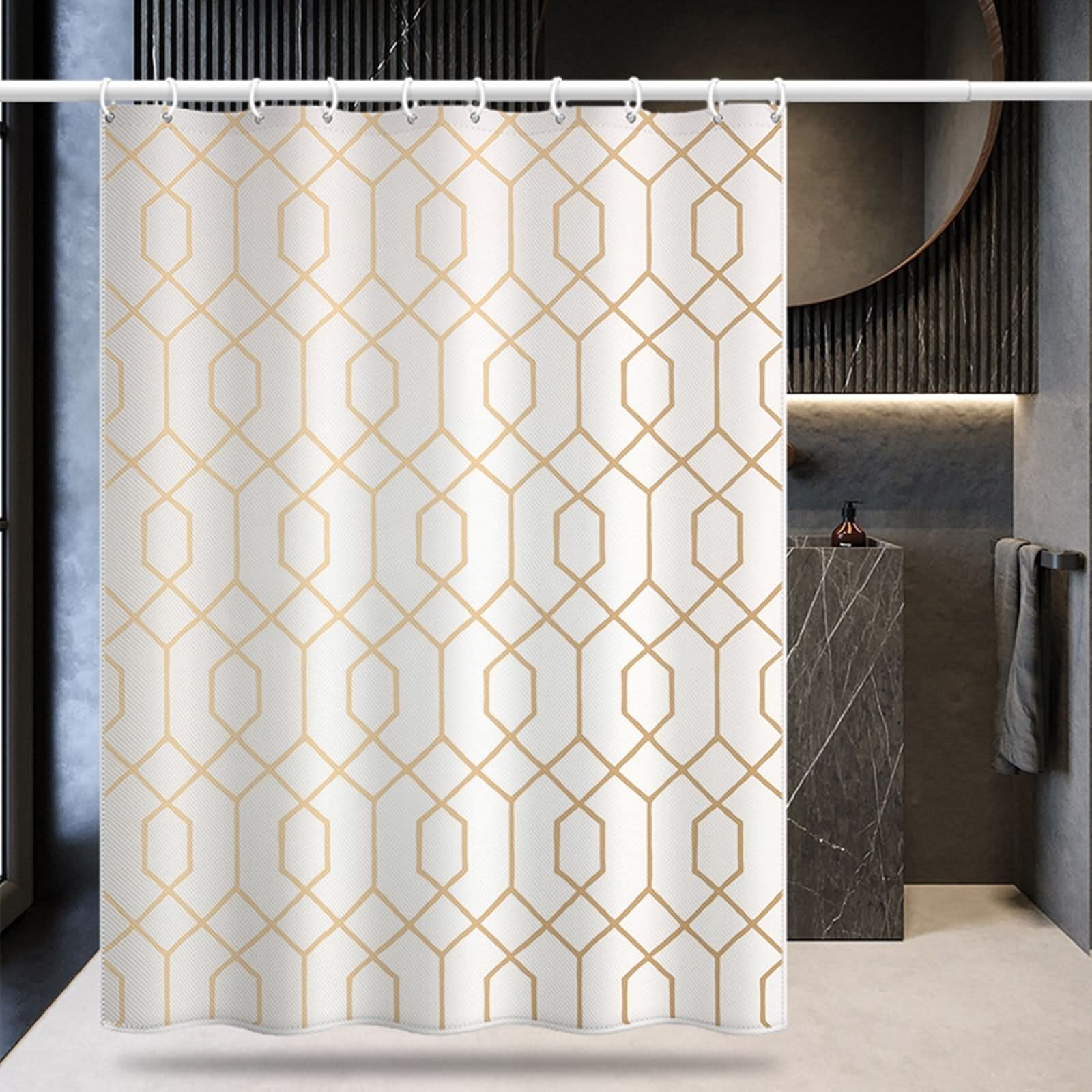 Duschvorhänge für Badewannen, Duschvorhang-Set Geometrisches Muster Hellbraun Beige Polyester 150X200cm