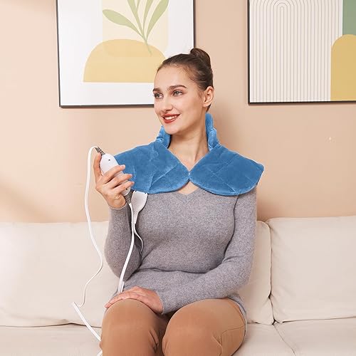 Miniatura 7 de Ambershine - Almohadilla eléctrica con peso, 19 x 24 pulgadas, 2.5 libras, 12 ajustes de temperatura y 4 temporizadores de apagado automático, para