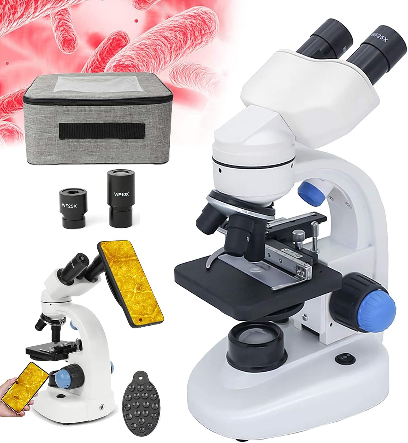 40X-1000X Binocular Microscopes, Lab Compound Microscope Dual LED Illumination with Microscope Slides for Kids Students Adults, WF10X & WF 25X Eyepiece, for Teaching Lab Hobbyist Applications