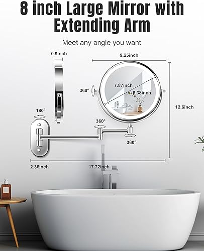 Miniatura 6 de Espejo de maquillaje montado en la pared con luz, 20X1 x 8 pulgadas, espejo de tocador iluminado de doble cara con aumento LED de aumento de 3