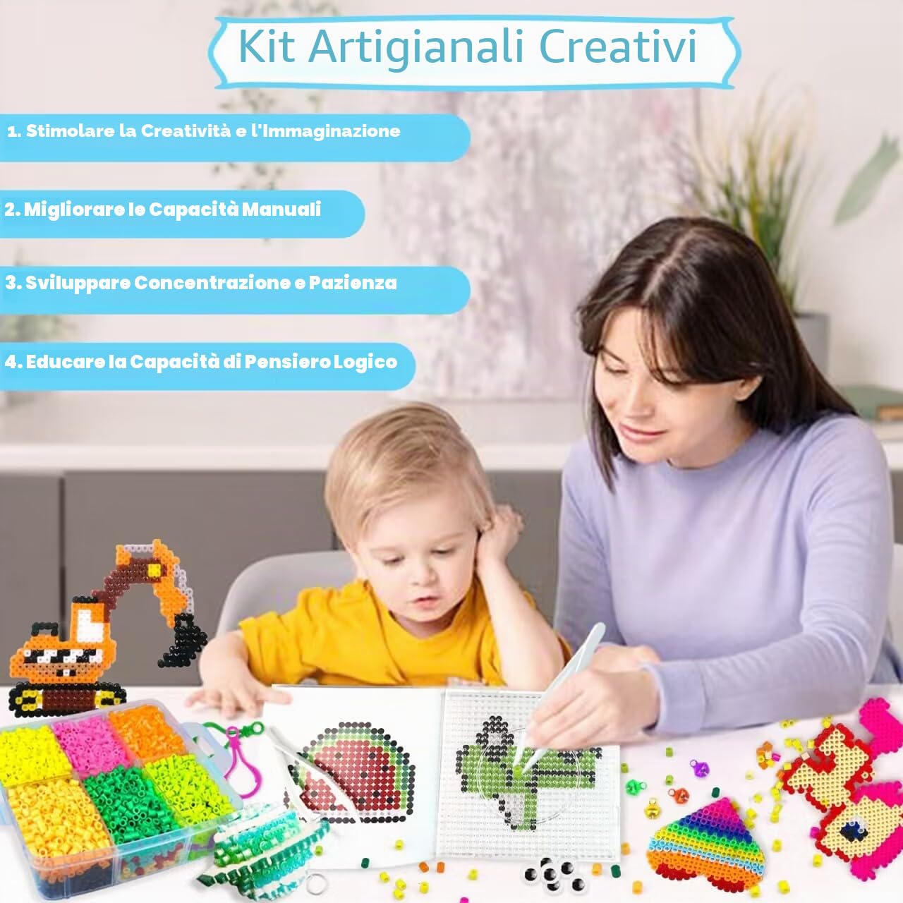 Kit di 11000 Perline Fusibili, Set di Perline in Ferro da 20 Colori, 5 mm, con Scatola Portaoggetti, Pannello forato, Carta da Stiro e Accessori per Catene, Kit Fai Da Te, Regali per Ragazze