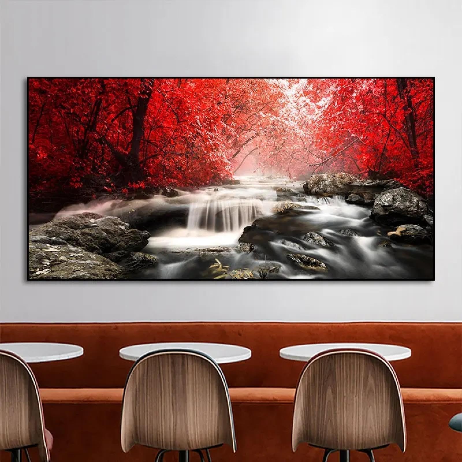 Impression sur toile cascade et feuille d'érable rouge 40x80 cm pour salon - 7