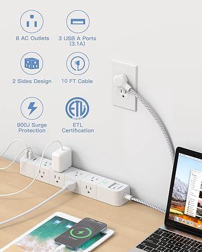 Miniatura 2 de Regleta protectora contra sobretensiones  Amplia toma de corriente con 3 puertos USB (1 USB C), tira extensora de salida con cable de extensión de 5