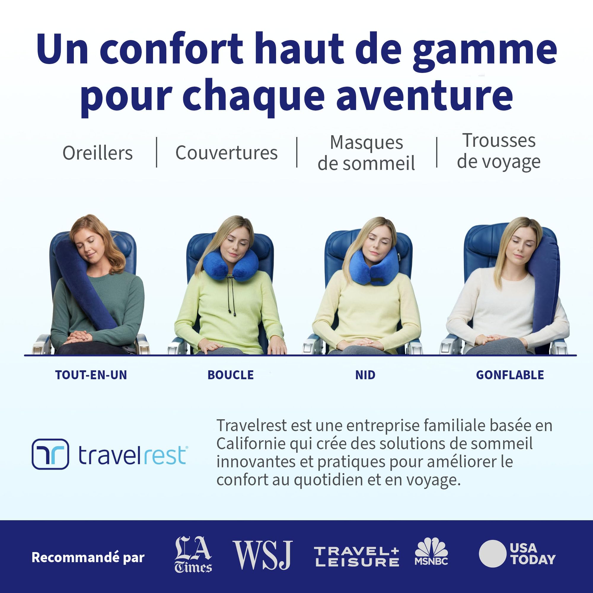travelrest Oreiller de Voyage en Mousse à mémoire de Forme Ultime, Lavable,Le Meilleur Coussin de Voyage voté pour 2025-2026 par NYTimes WIRECUTTER,Lot de 1/4 de sa Taille
