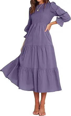 BTFBM Women Casual Long Sleeve Crew Neck Fall Dress Bohemian Relaxed Fit Floral Flowy Maxi Dresses Tiered Cocktail Dress