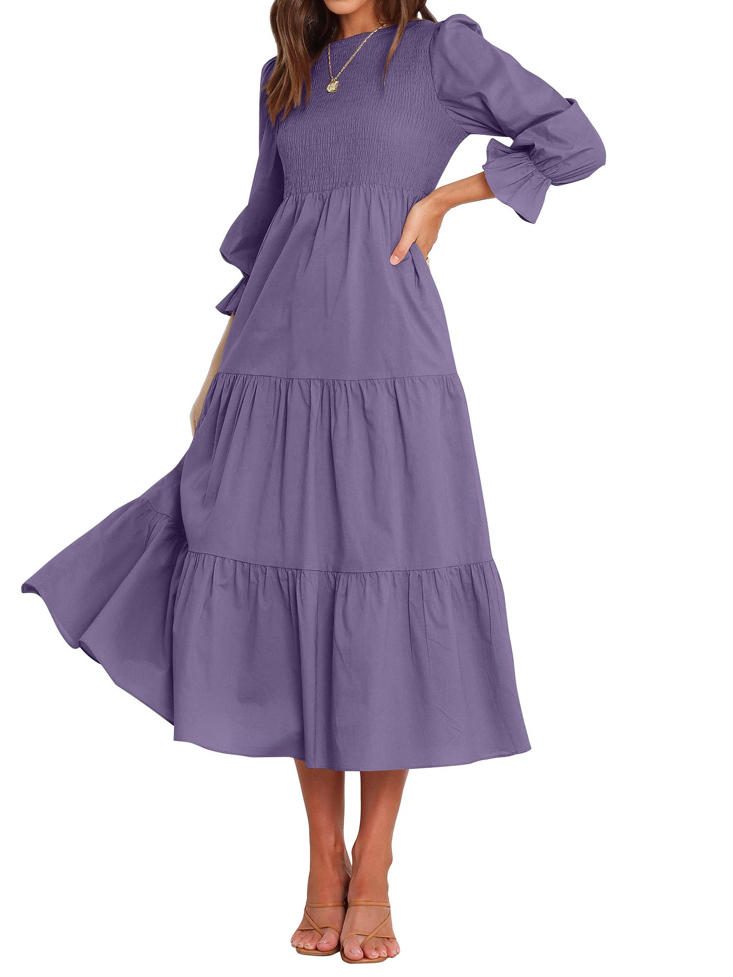 BTFBM Women Casual Long Sleeve Crew Neck Fall Dress Bohemian Relaxed Fit Floral Flowy Maxi Dresses Tiered Cocktail Dress