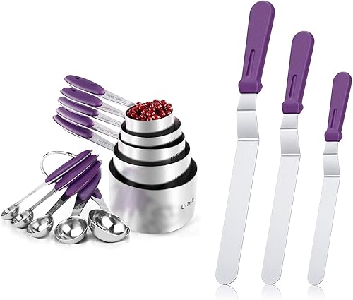 U-Taste Juego de tazas y cucharas medidoras de acero inoxidable 188 y espátula de glaseado compensada de acero inoxidable 180 (morado)