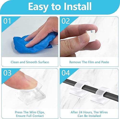 Miniatura 4 de 100PCS Cable Clips, Adhesive Wire Clips Organizer Cord Clips Management, Cable Staples Outdoor Strong for Wall, Desk, Christmas Lights, String