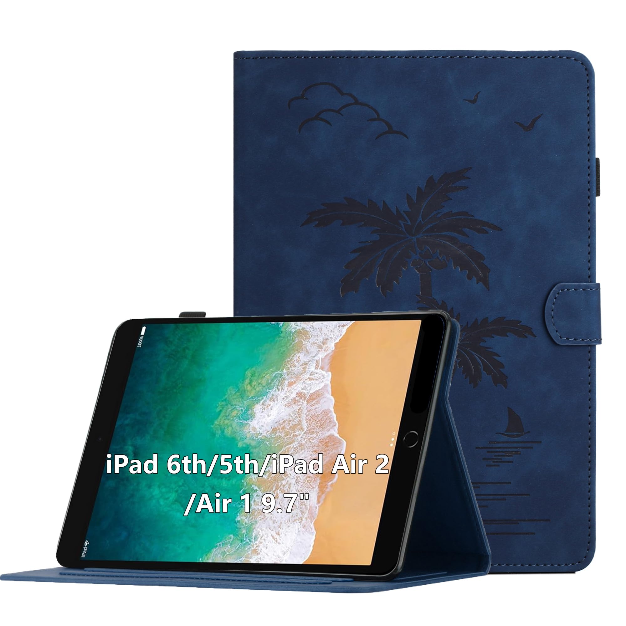 Rosbtib Custodia Cover per iPad 9.7 pollici modello 2017/2018 5/6 generazione, Slim Fit Folio Pieghevole Cover Protettiva con Slot per schede Chiusura Magnetica Cover iPad 9.7, Gigli verdi