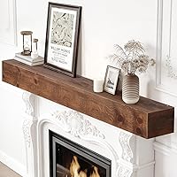 TECANNA 60 Inch Solid Pine Wood Floating Fireplace Mantel Shelf - Rustic Farmhouse Wall Shelf, Invisible Brackets, 100 lbs Capacity