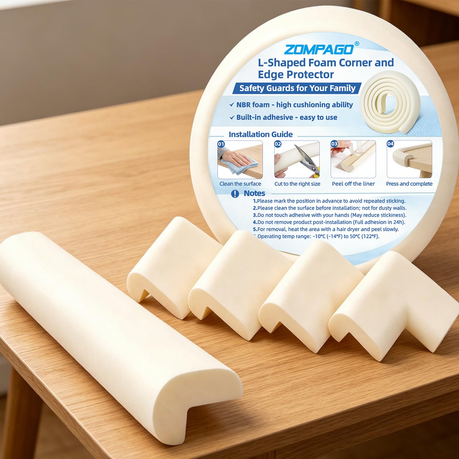 ZOMPAGO Protector de esquina de borde a prueba de bebés, 1 rollo de tira de esquina suave en forma de L, 4 protectores de esquina de seguridad para muebles, protector de pared, autoadhesivo, para