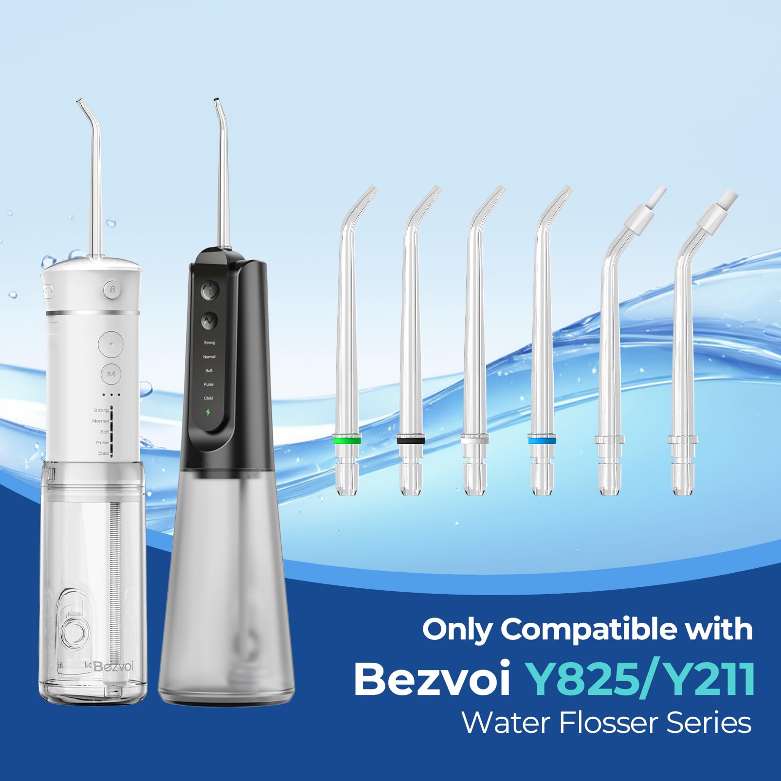 Bezvoi Y825 - Set di 6 testine di ricambio per flosser d'acqua, per teste d'acqua, progettate per pulire il tè e le gomme sanitarie