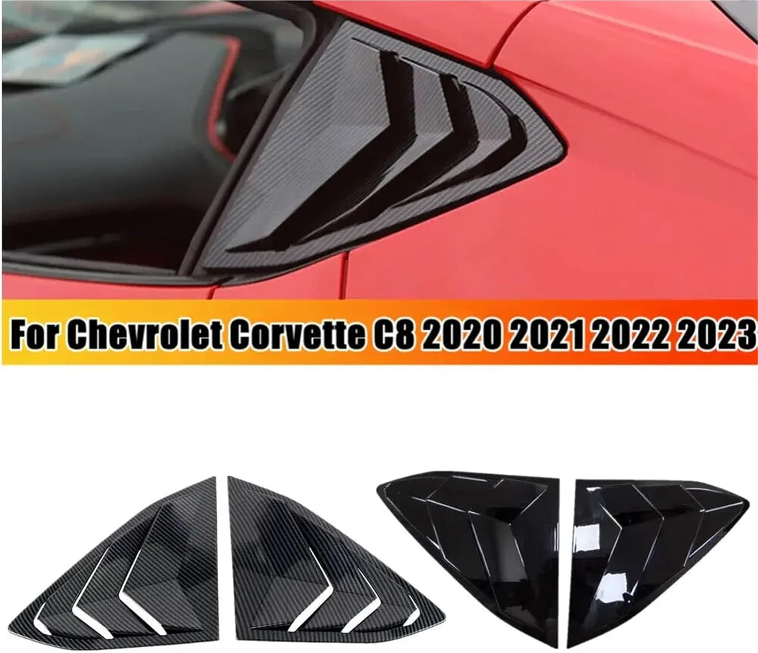 for Chevrolet Corvette C8 2020 2021 2022 2023 Car Rear Louver Window Side Shutter Cover Trim Sticker Vent Scoop ABS Carbon Fiber(Carbon Fiber Look)