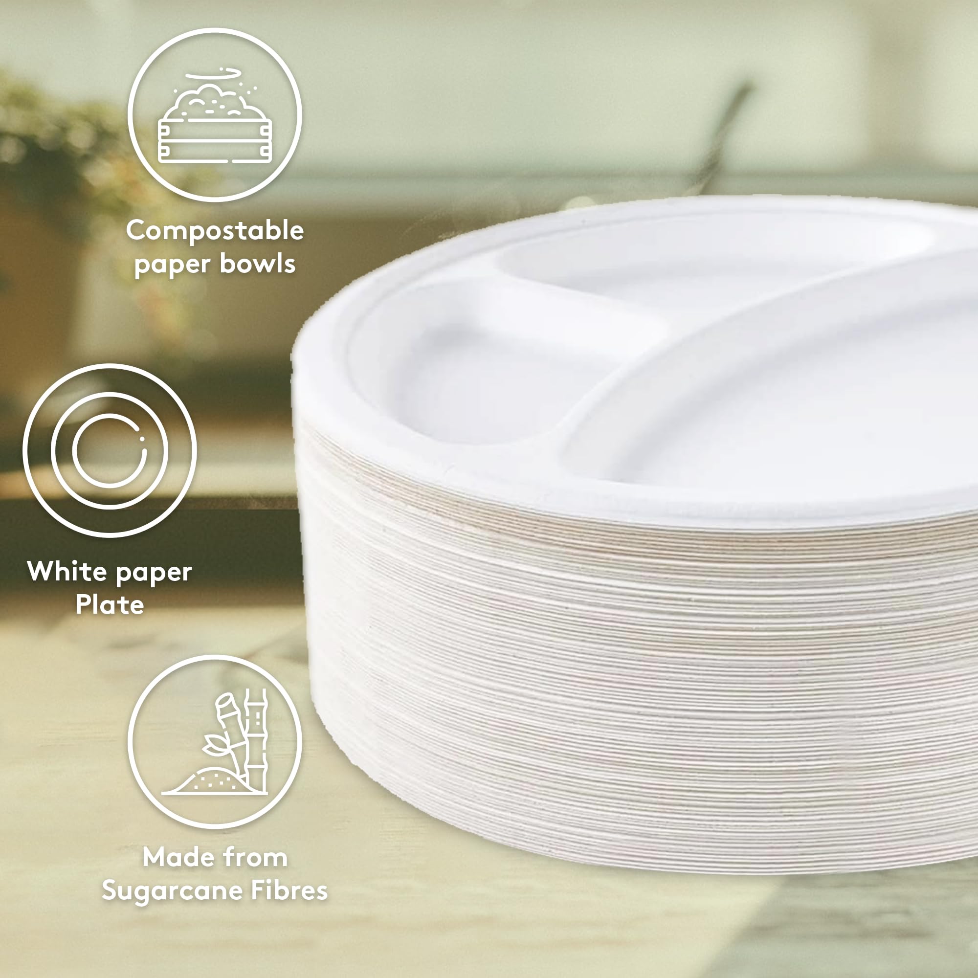 Strong Paper Plates, Disposable Plates, Compostable & Biodegradeable Plates, Super Rigid, Extra Strength - Image 3